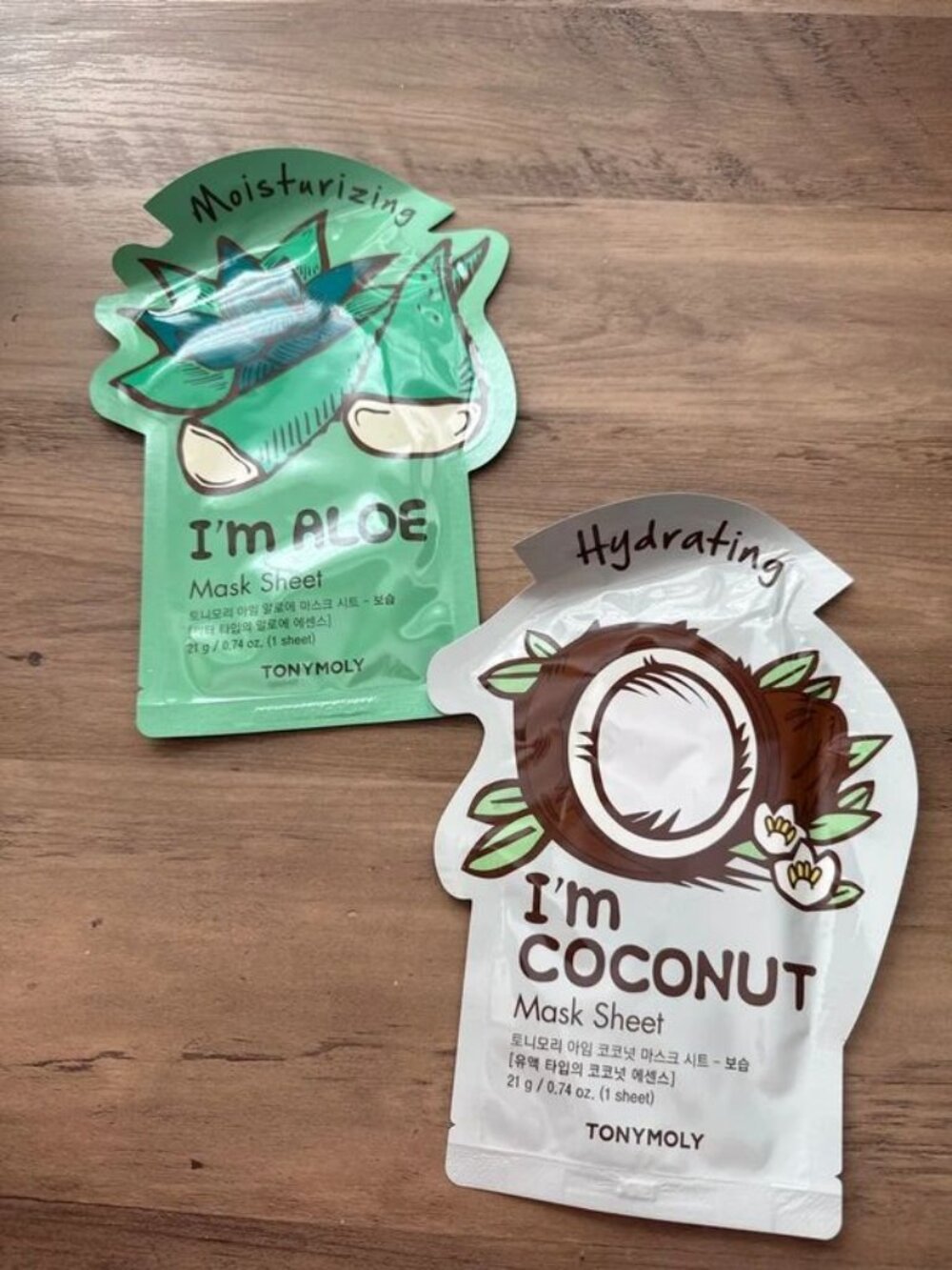 TONYMOLY I'm Sheet Mask Set Aloe & Coconut Hydrating Moisturizing 2 Pack